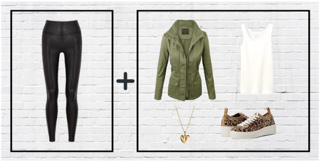military utility jacket and leopard shoes