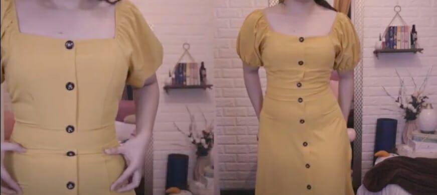yellow dress without and with spanx shapewear