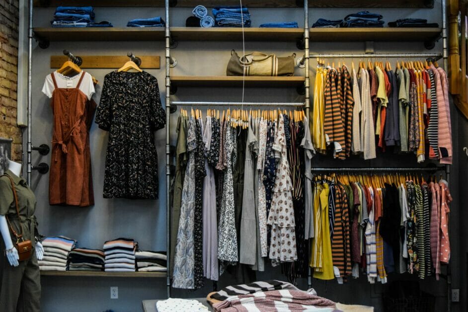 a woman's closet full of dresses