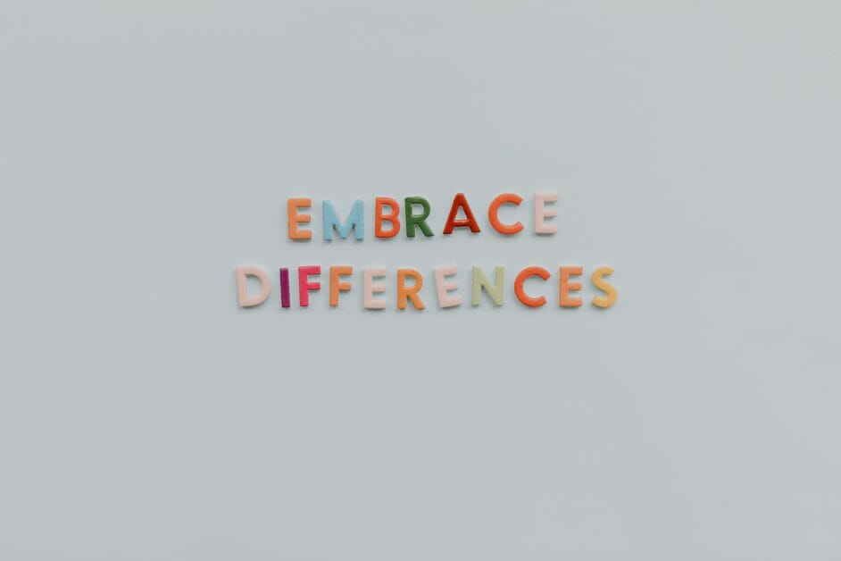 lettering with different colors and formed as: EMBRACE DIFFERENCES